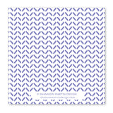 The Happy With A Twist Napkin by Shannon Martin Design is a white square biodegradable paper napkin with a simple geometric pattern of purple diagonal dashes. "Shannon Martin Design shannonmartindesign.com" is printed at the bottom center.
