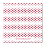 The Friday Just Called Napkin by Shannon Martin Design is a white square beverage napkin with evenly spaced small pink polka dots and “© Shannon Martin Design shannonmartindesign.com” at the bottom. Ideal for vintage-themed or eco-friendly gatherings.