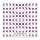 A seamless geometric pattern of purple circles and diagonal lines on white decorates the "Offer You Advice Napkin" by Shannon Martin Design. “© SHANNON MARTIN DESIGN shannonmartindesign.com” is printed at the bottom.