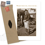 The Fish Fear Me Birthday Card by Shannon Martin Design features a vintage-inspired woman and is printed on recycled paper.