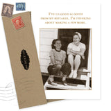 The My Mistakes Birthday Card by Shannon Martin Design features two women laughing on porch steps with the message, "I’ve learned so much from my mistakes, I’m thinking about making a few more." Includes envelope and stamp. Made with recycled paper.