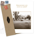 The Count As Cardio Birthday Card by Shannon Martin Design features a smiling woman in a classic car with the caption “Does running late count as cardio?” Includes a recycled brown envelope, made in the USA.