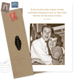 The Fool Things Anniversary Card by Shannon Martin Design features a vintage couple embracing with an Oscar Wilde quote. Made from recycled paper, it comes with a stamped brown envelope and a black POST seal.