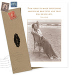 The My Life Birthday Card by Shannon Martin Design features a sepia beach photo and Elsie de Wolfe’s quote. Made in the USA from recycled paper, this vintage-style greeting card includes a brown envelope.