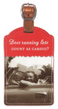 The Count As Cardio Luggage Tag by Shannon Martin Design features a vintage woman-in-car photo and witty text.