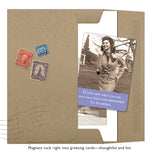 A Shannon Martin Design "Awesome For Breakfast" magnet features a vintage photo of a smiling woman with her coat and the caption: "If you are what you eat, you must have had awesome for breakfast.