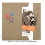 The Moderation Magnet by Shannon Martin Design features a black-and-white photo of a woman with a drink and the caption, "Who is this Moderation everyone keeps telling me to drink with?" Two vintage stamp designs add charm.