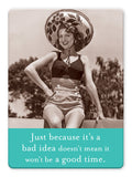 A smiling woman in vintage swimwear stars on the Good Time Magnet by Shannon Martin Design—fun for gifts or decor!.