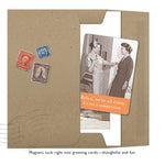 The "We're All Crazy Magnet" by Shannon Martin Design comes in a brown envelope with vintage stamps and a greeting card depicting two women chatting: “Relax, we’re all crazy. It’s not a competition.” Sturdy magnet included—thoughtful and fun!.