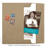 Send smiles with the Not Bossy Magnet greeting card from Shannon Martin Design—a vintage-style brown envelope with old stamps, a black-and-white photo, and witty text: “I’m not bossy, I just have better ideas.” Includes a fun fridge magnet gift.