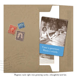 A brown envelope from Shannon Martin Design contains a black-and-white card of women by a lake, reading “Time is precious, Waste it wisely.” The Time Is Precious Magnet is included in the greeting card. Classic vintage style.