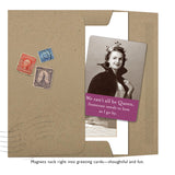 The Be Queen Magnet by Shannon Martin Design features a vintage black-and-white photo of a crowned, smiling woman and the caption "We can’t all be Queen." A witty, sturdy fridge magnet with classic charm—a perfect gift!.