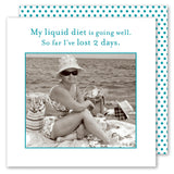 Woman in a swimsuit and hat on Liquid Diet Napkin by Shannon Martin Design; text: My liquid diet is going well—I've lost 2 days.