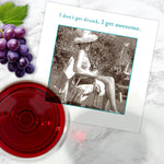 A vintage photo of a woman in a sunhat with a drink features on Shannon Martin Design’s “I Get Awesome Napkin”—captioned “I don’t get drunk, I get awesome.” Chic and biodegradable; the perfect hostess gift for outdoor gatherings.