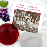 Spirits Up Napkin by Shannon Martin Design features women toasting wine and grapes—vintage party vibes to lift your spirits!.