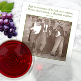 A photo of Mind Over Matter Napkins by Shannon Martin Design, red wine, and grapes on a marble surface.
