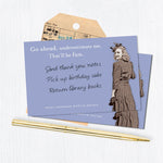 The Go Ahead Sticky Note by Shannon Martin Design features a vintage photo of a smiling woman, witty message "Go ahead, underestimate me. That'll be fun," sticky notes for to-dos, and comes with a pen and envelope.