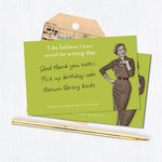The Seized Day Sticky Note by Shannon Martin Design features a green notecard with a vintage photo, the phrase "I do believe I have seized the wrong day," witty sentiments, and a handwritten-style to-do list.