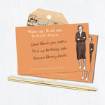 The Wake Up Sticky Note by Shannon Martin Design features the message "Wake up. Kick ass. Be kind. Repeat." paired with a vintage woman’s photo and handwritten reminders, blending classic charm and motivation in a witty desk accessory.
