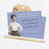 The Expert Advice Sticky Note by Shannon Martin Design features a vintage photo of a smiling woman with the witty phrase: "Of course I talk to myself. Sometimes I need expert advice," plus a handwritten to-do list below.