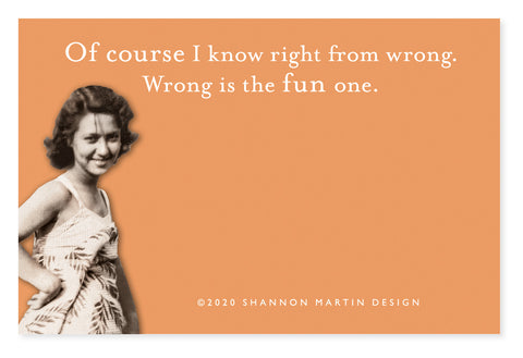 A vintage photo of a smiling woman in a printed dress appears on the left. On an orange background, white text reads, “Today Not Your Day.” Product by Shannon Martin Design.