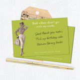 The Bad Vibes Sticky Note by Shannon Martin Design features a vintage photo of a smiling woman in retro clothing, a handwritten to-do list, and the witty message “Bad vibes don’t go with my outfit.”.
