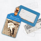 The Shannon Martin Design Happy Place Luggage Tag features a vintage photo and "If you need me, I’ll be in my happy place" text.