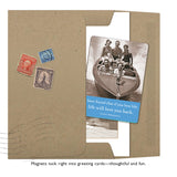 A brown envelope with vintage stamps holds a Shannon Martin Design greeting card featuring a black-and-white boat photo and the blue quote, “If you love life, life will love you back,” plus a unique If You Love Life Magnet.