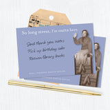 So Long, Stress Sticky Note by Shannon Martin Design features witty sentiments and a vintage photo of a woman with suitcases.