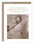 A charming vintage photo adorns the "Amaze Myself Birthday Card" by Shannon Martin Design, featuring a woman in a retro kitchen chatting on a rotary phone while holding a spatula. The card's text humorously states: Some days I amaze myself. Other days I look for my phone while I'm talking on it.