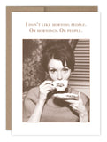 The Morning People Birthday Card by Shannon Martin Design features a woman sipping tea with the caption, "I DON‚ÄôT LIKE MORNING PEOPLE. OR MORNINGS. OR PEOPLE." Printed on recycled paper in the USA, it adds vintage charm to any birthday.